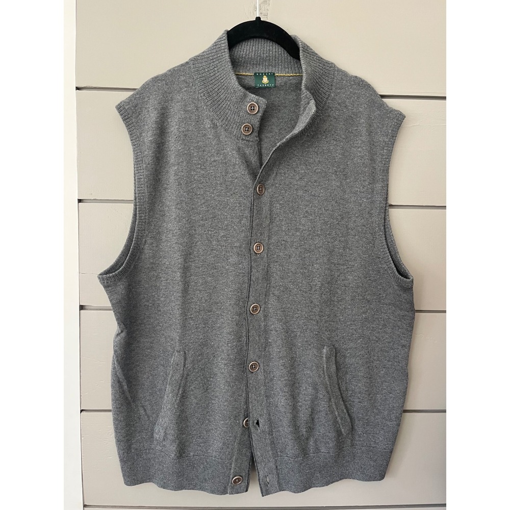 Robert‎ Talbott Mens Gray 100% Merino Wool Mock Neck Button Vest L